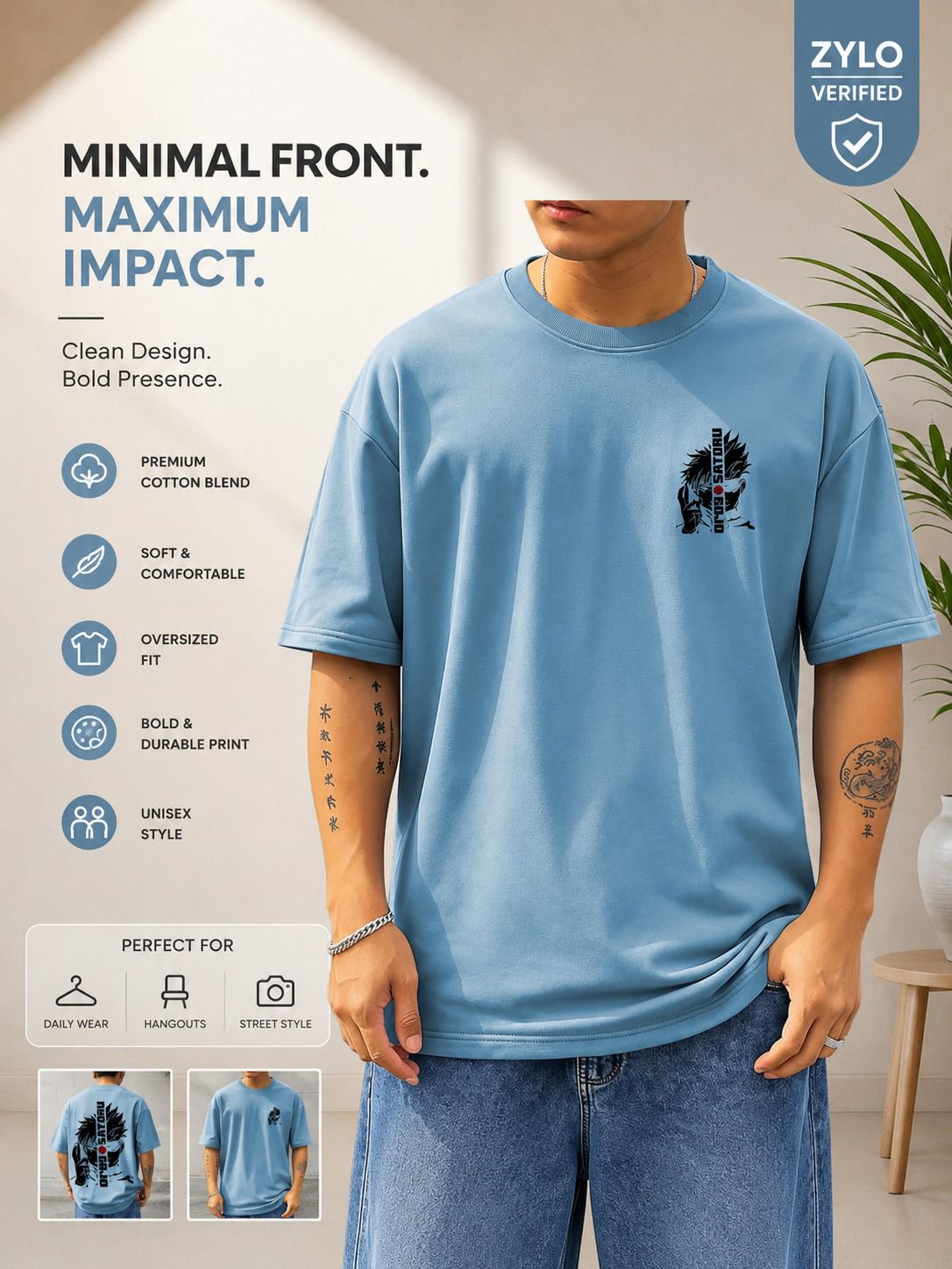 Gojo Satoru Oversized Tee — Slate Blue