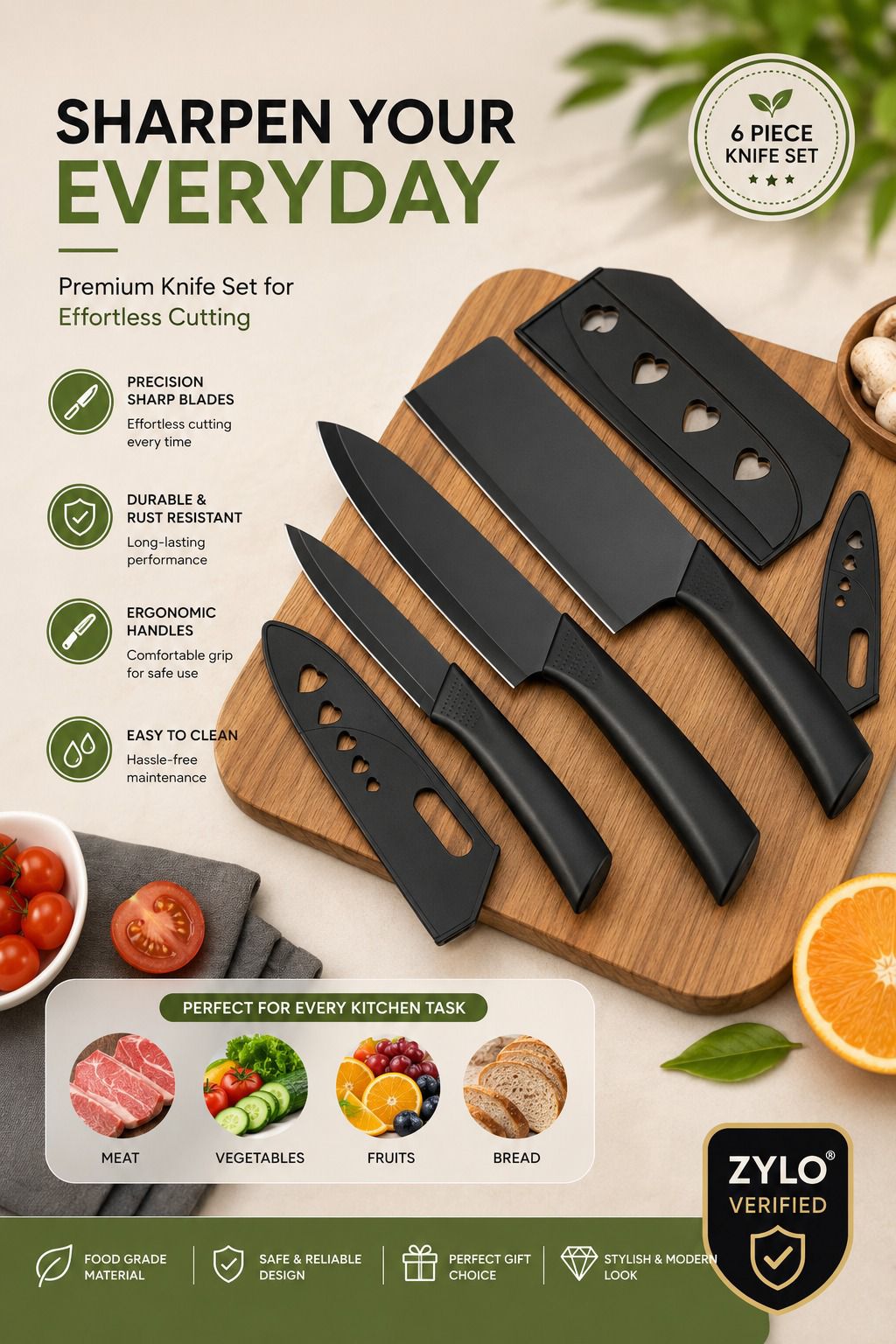 6-Piece Kitchen Knife Set — Black